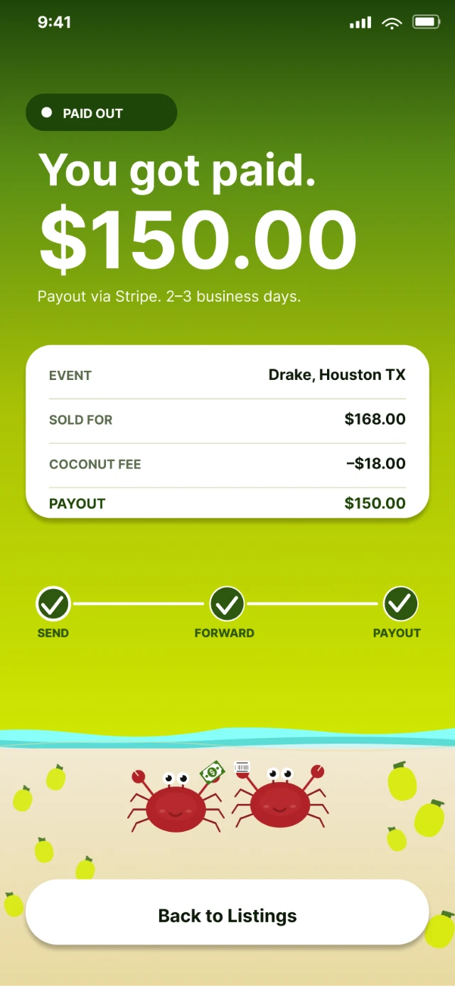 Paid out, with the fee breakdown